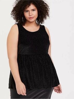torrid Black Velvet Burnout Textured Sleeveless Peplum Tank size 2X whimsygoth